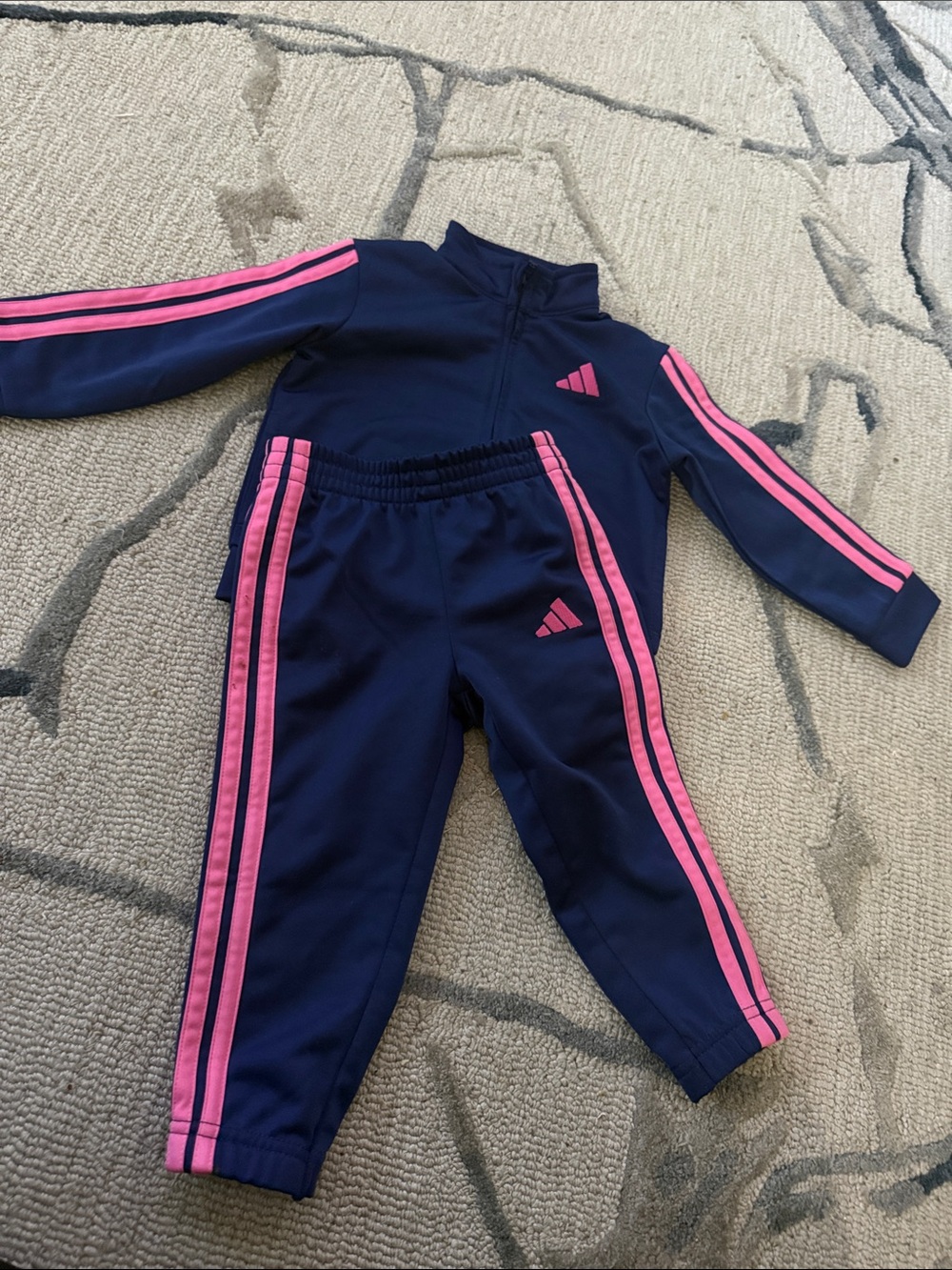 adidas Navy and Pink Kids Athletic Track Suit